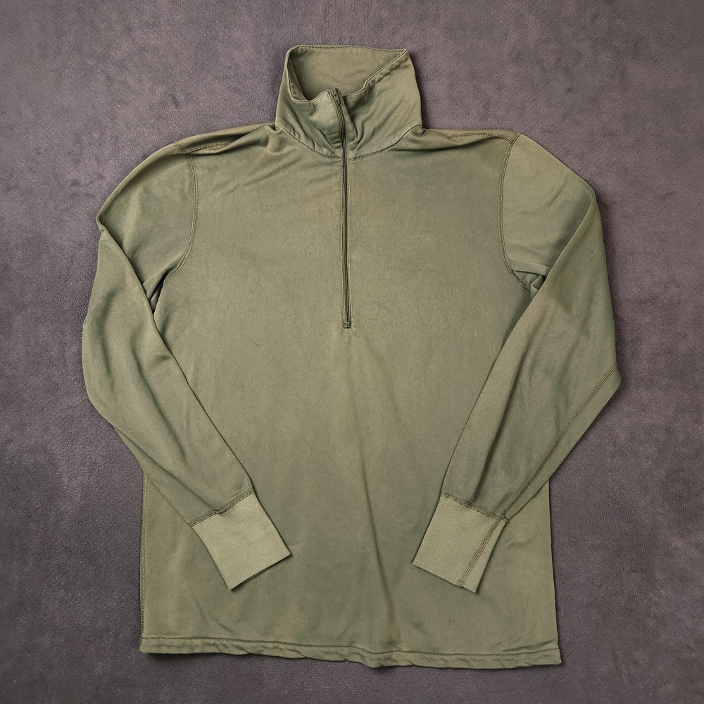 Vintage US Military Sleeping Shirt Mens Medium Green Half Zip Heat Retentive 90s